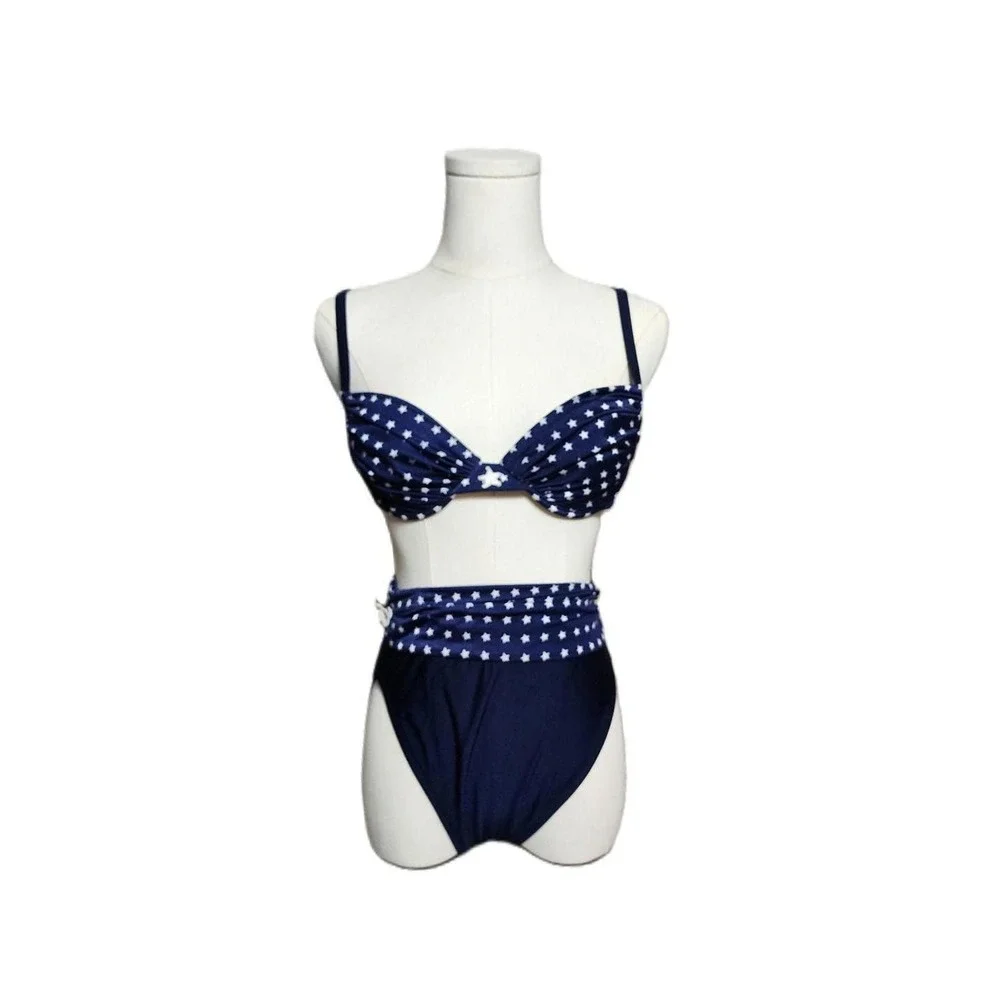Vintage 80s La Blanca SexyPolka Dot Bikini High Waisted Strapless Swimsuit Sz 10